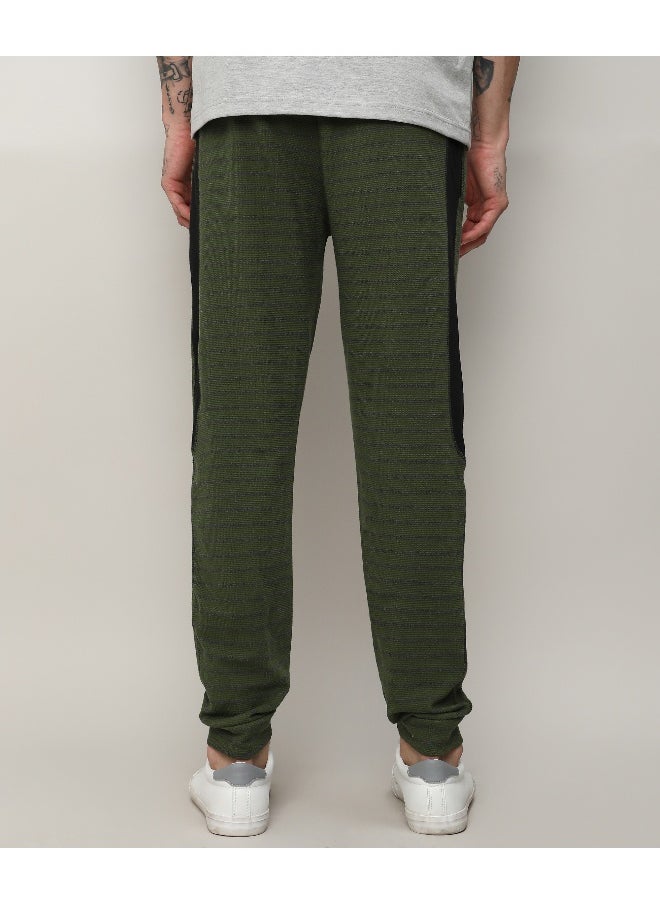 Men's Dark Green Striped Trackpants