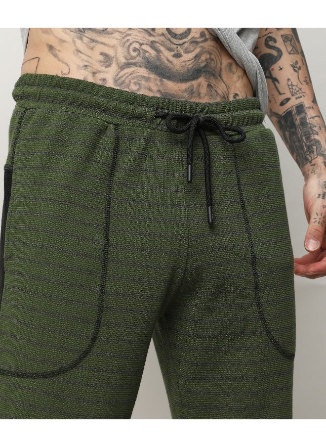 Men's Dark Green Striped Trackpants