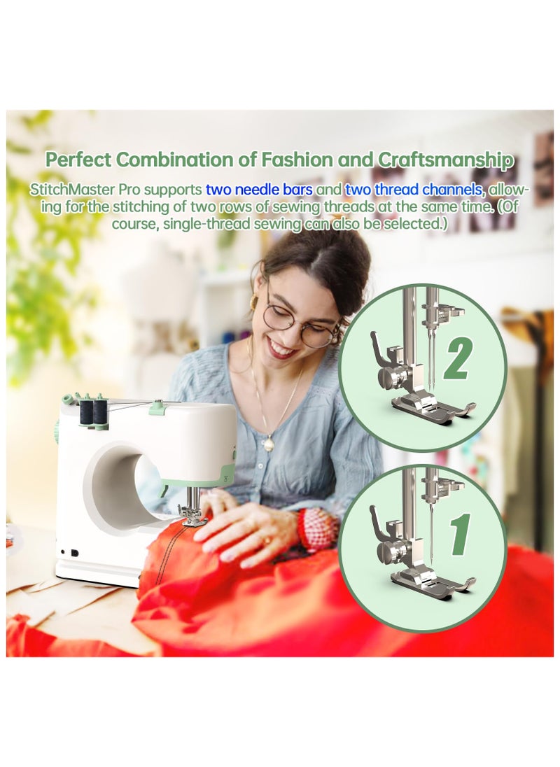 Electric Sewing Machine Double Needle and Double Thread, 16 Stitches, Reversible Two-Way Home Portable Sewing Machine Suitable for Sewing Fabrics or Leather, Etc