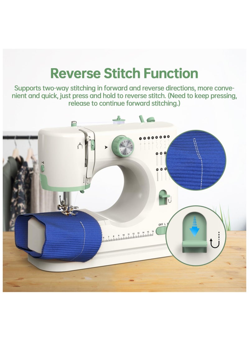 Electric Sewing Machine Double Needle and Double Thread, 16 Stitches, Reversible Two-Way Home Portable Sewing Machine Suitable for Sewing Fabrics or Leather, Etc