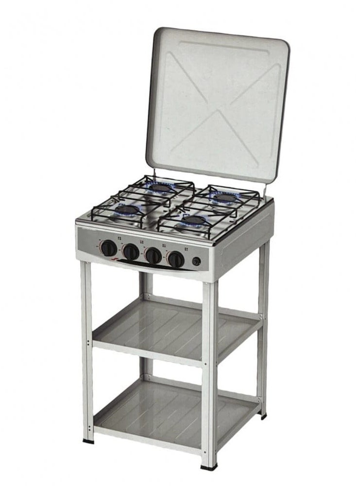 4 Burner Gas Stove Stainless Steel with Air Cover White, Gas Hob High-Efficiency Cooktop with Safety Features, Easy to Clean, Heavy Duty Kitchen Gas Cooker, Perfect for Camping, Home Cooking, and Outdoor Use