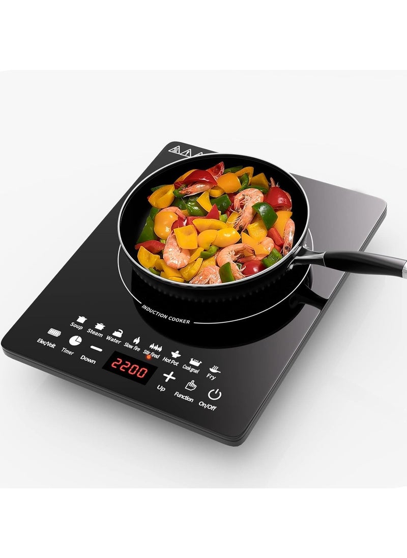 Portable Induction Cooktop, Countertop Burner with Multi-Function, 2200w Electric Stove with Easy Clean Glass, 8 Modes Sensor Touch Cooker