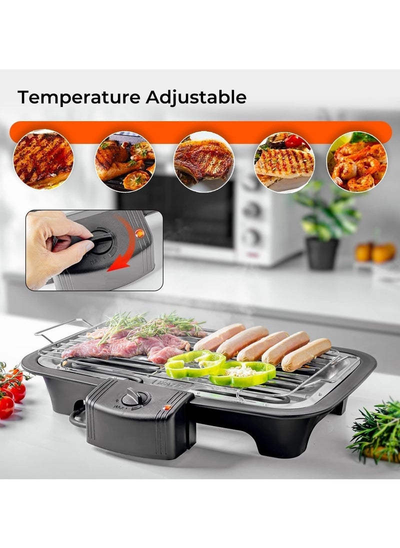 Portable Electric Smokeless Barbecue 2000W High Power Grill Indoor BBQ Grilling Table with 5 Adjustable Temperature fit Home Dinner Camping Travel Hiking