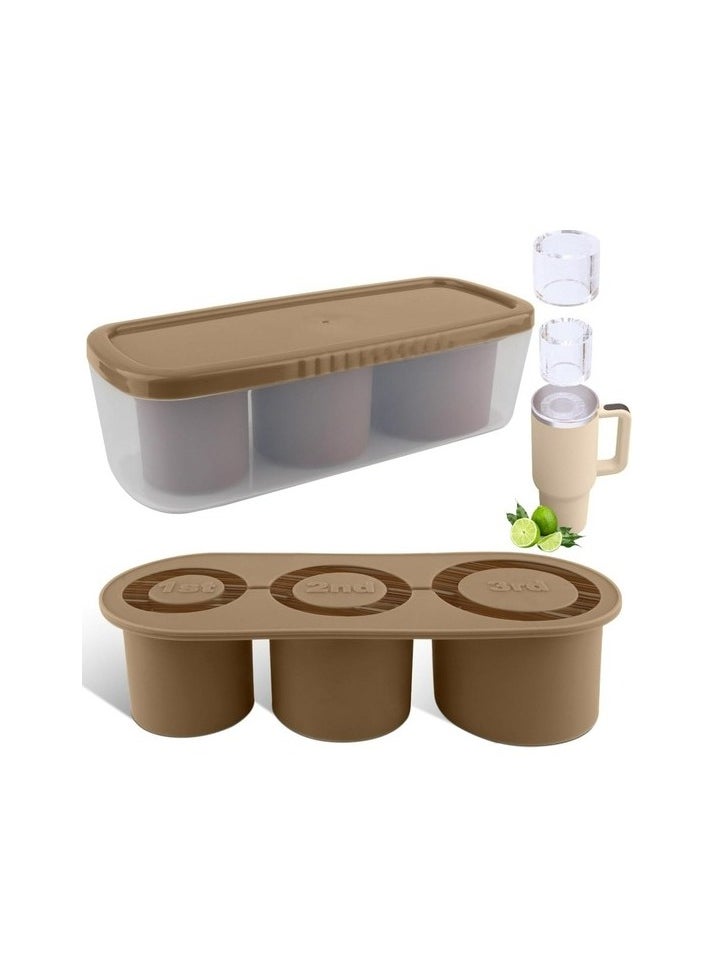 Oppoverd 30-40 OZ Cup for ice cube tray, 3 silicone ice cube molds with lid and boxed (Y Colour:Brown model:Ice Cube Molds