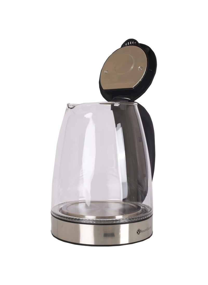 Glass Electric Kettle - 1500W Power, 360° Turnable Base, Stainless Steel Heating Element, Automatic Switch-Off, Boil Dry and Overheating Protection, Power Indicator