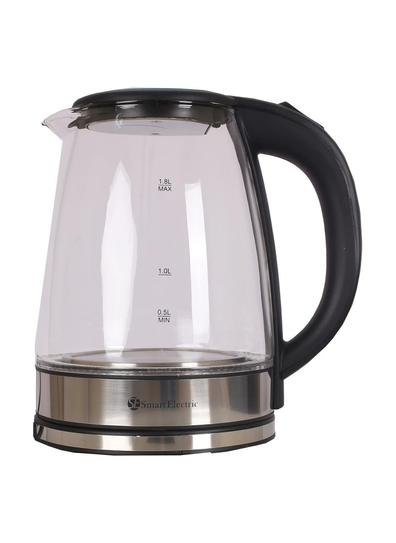 Glass Electric Kettle - 1500W Power, 360° Turnable Base, Stainless Steel Heating Element, Automatic Switch-Off, Boil Dry and Overheating Protection, Power Indicator