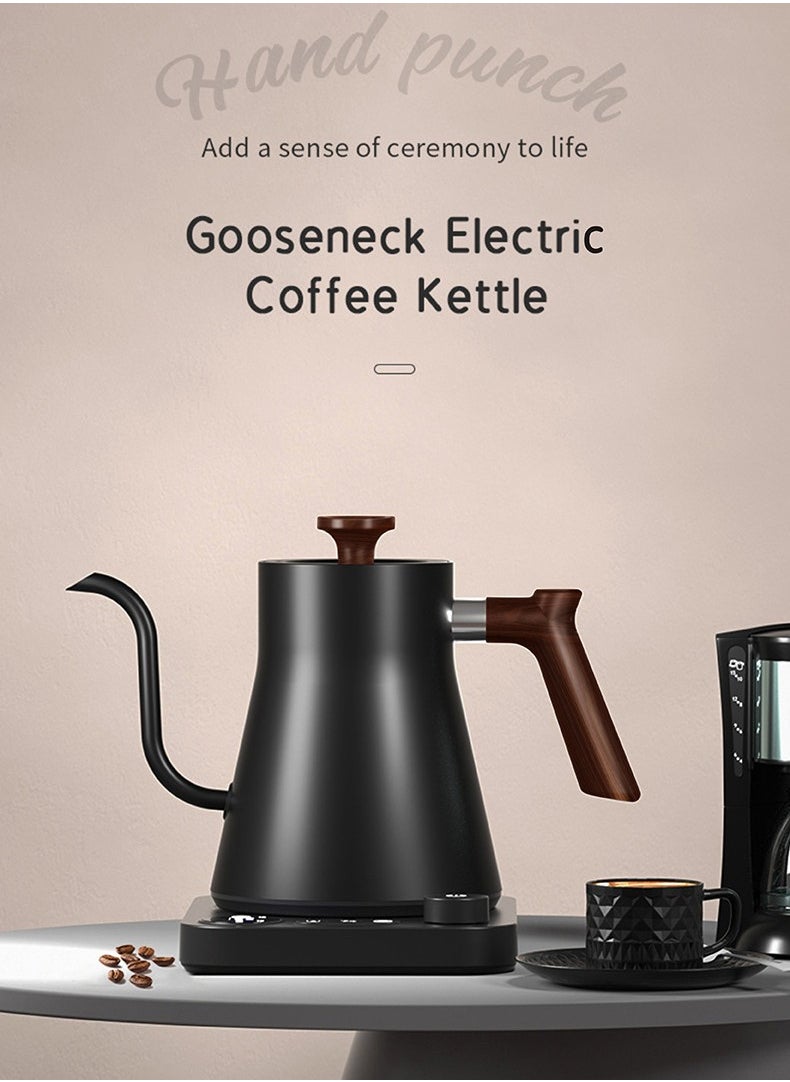 Coffee Kettle with LCD Display, 1200W 900ml Gooseneck Kettle,Real-Time Temp Control Hot Water Boiler to Pour Over Coffee, Brew Tea,Quick Heating Pot, 304 Stainless Steel,Matt Black