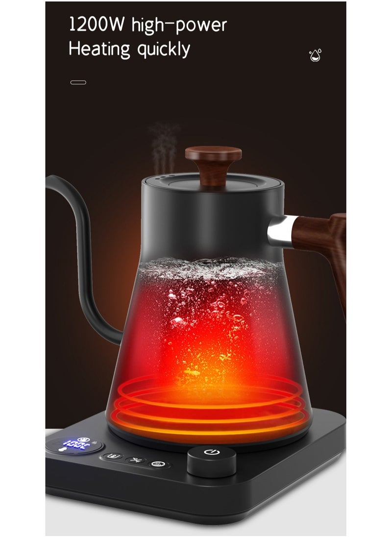 Coffee Kettle with LCD Display, 1200W 900ml Gooseneck Kettle,Real-Time Temp Control Hot Water Boiler to Pour Over Coffee, Brew Tea,Quick Heating Pot, 304 Stainless Steel,Matt Black