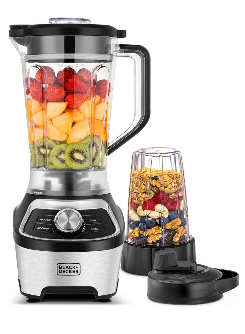 High-Speed Blender 1200W, 1.85L BPA-Free Jar & 500ml Travel Cup, 20,000 RPM Motor, Stainless Steel Blades, Smoothie & Ice Crush Presets, Dishwasher Safe 1.8 L 1200 W BXH1200-B5 Silver