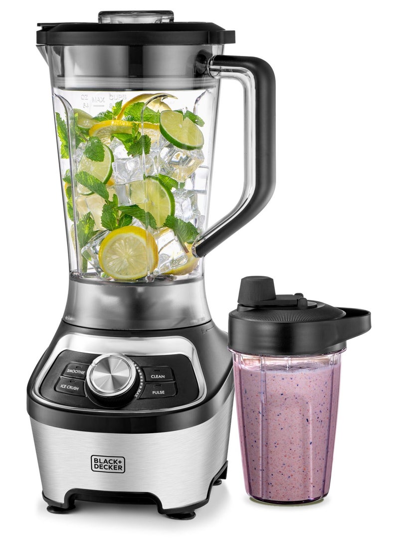 High-Speed Blender 1200W, 1.85L BPA-Free Jar & 500ml Travel Cup, 20,000 RPM Motor, Stainless Steel Blades, Smoothie & Ice Crush Presets, Dishwasher Safe 1.8 L 1200 W BXH1200-B5 Silver