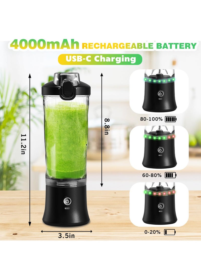 Portable Personal Blender for Shakes & Smoothies - 20 OZ USB-C Rechargeable Juicer with 6 Blades, Travel Lid, Electric Protein Shaker for Kitchen, Office, Gym