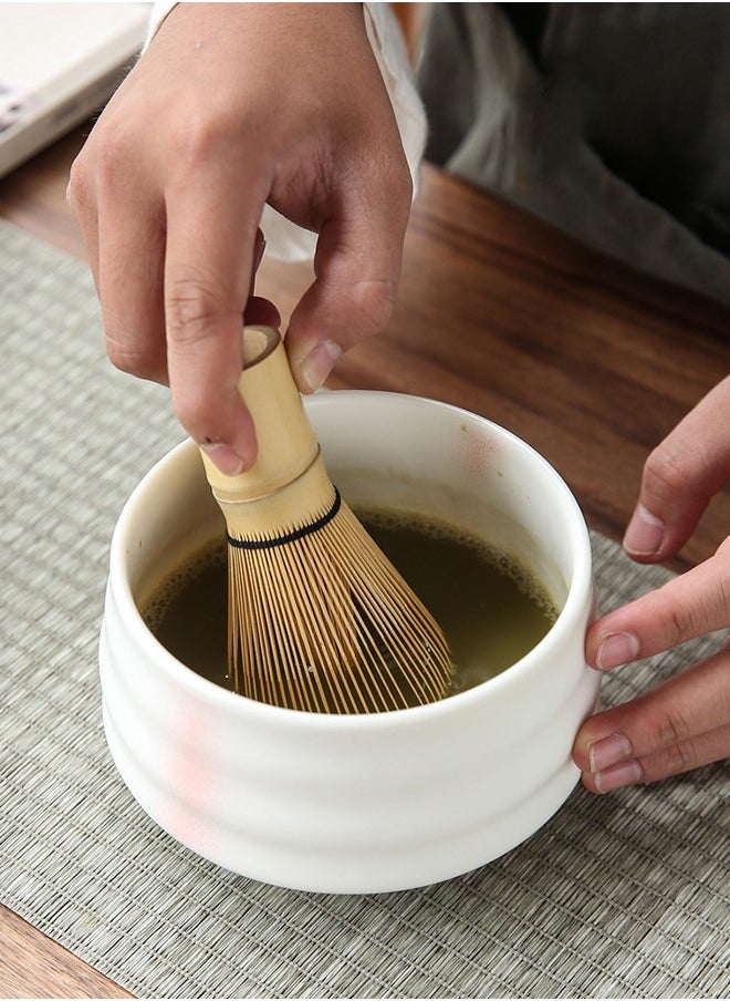 4-piece Japanese Matcha Set, Ceramic Matcha Bowl+Whisk Holder+Bamboo Whisk+Spoon,for Traditional Tea Ceremony-Coarse Ceramic Perfect Handmade Matcha Kit to Prepare Traditional Matcha Tea, 100% Natural Matcha Gift Kit (White and pink)