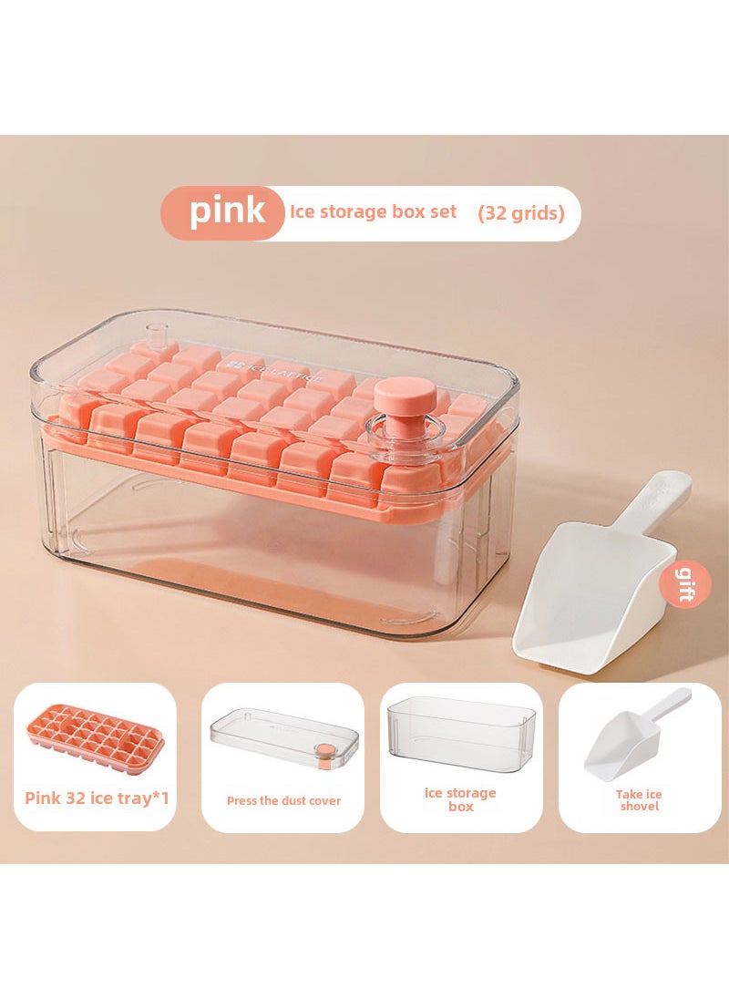 Creative Large Ice Cube Mold with Lid Home Use Pink single-layer box set