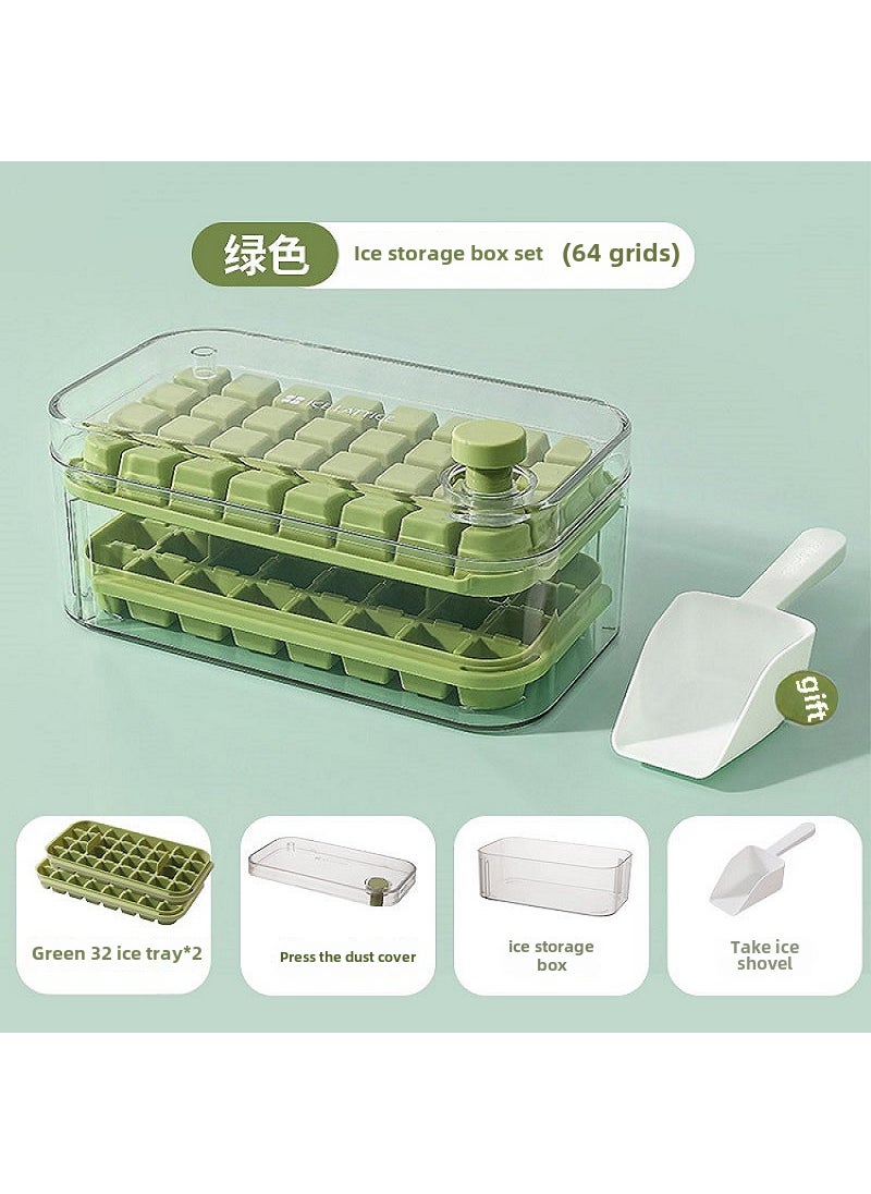 Creative Large Ice Cube Mold with Lid Home Use Green double-layer box