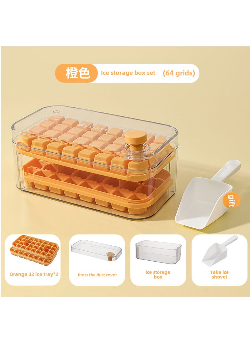 Creative Large Ice Cube Mold with Lid Home Use Orange double-layer box