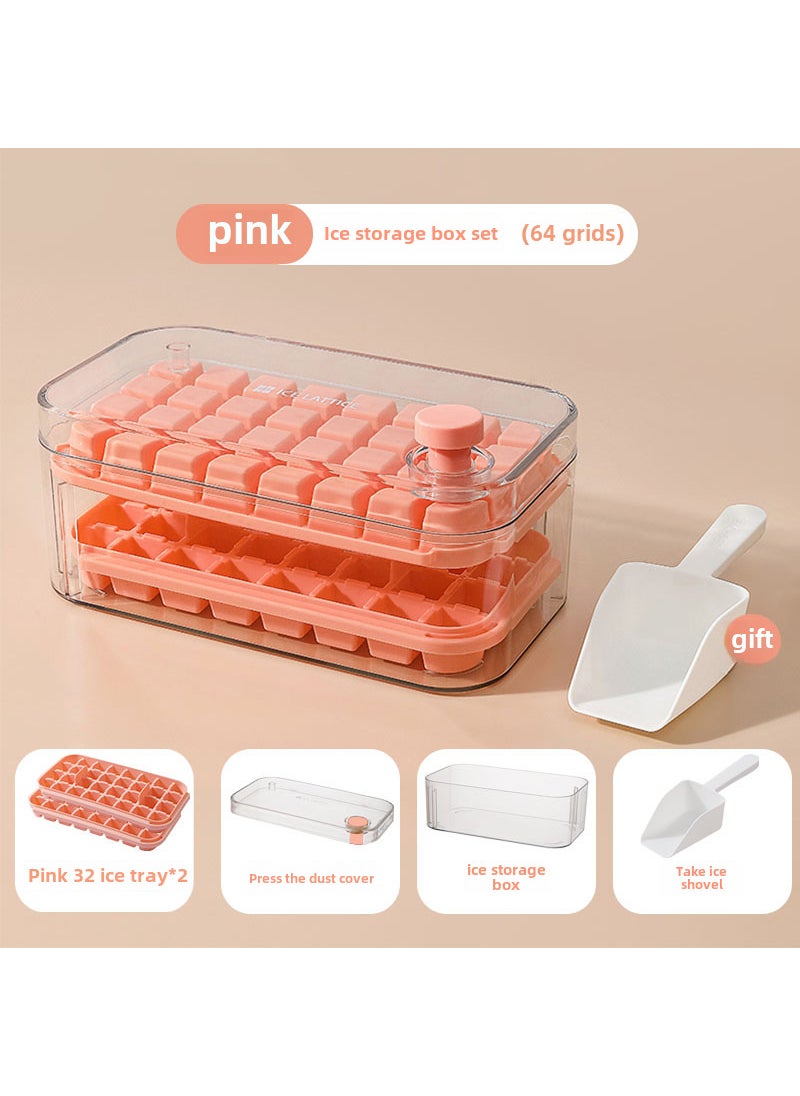 Creative Large Ice Cube Mold with Lid Home Use Pink double-layer box