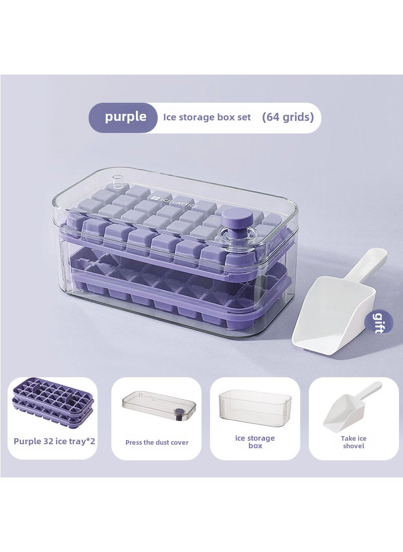 Creative Large Ice Cube Mold with Lid Home Use Purple double-layer box set