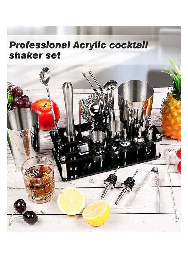 23-Piece Boston Stainless Steel Cocktail Shaker Bartender Kit Silver/Black 14x10.5x28cm