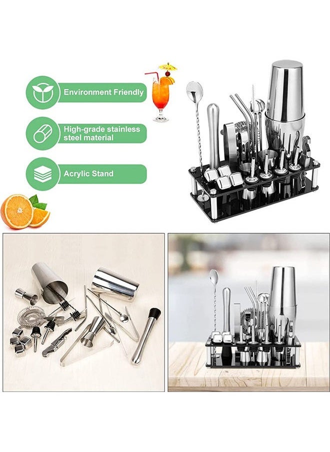 23-Piece Boston Stainless Steel Cocktail Shaker Bartender Kit Silver/Black 14x10.5x28cm