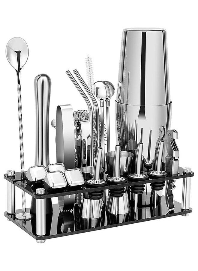 23-Piece Boston Stainless Steel Cocktail Shaker Bartender Kit Silver/Black 14x10.5x28cm