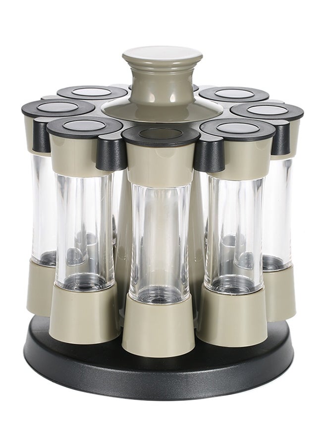 8-Piece Rotating Spice Jar Set Black/Grey/Clear 21x17.5centimeter