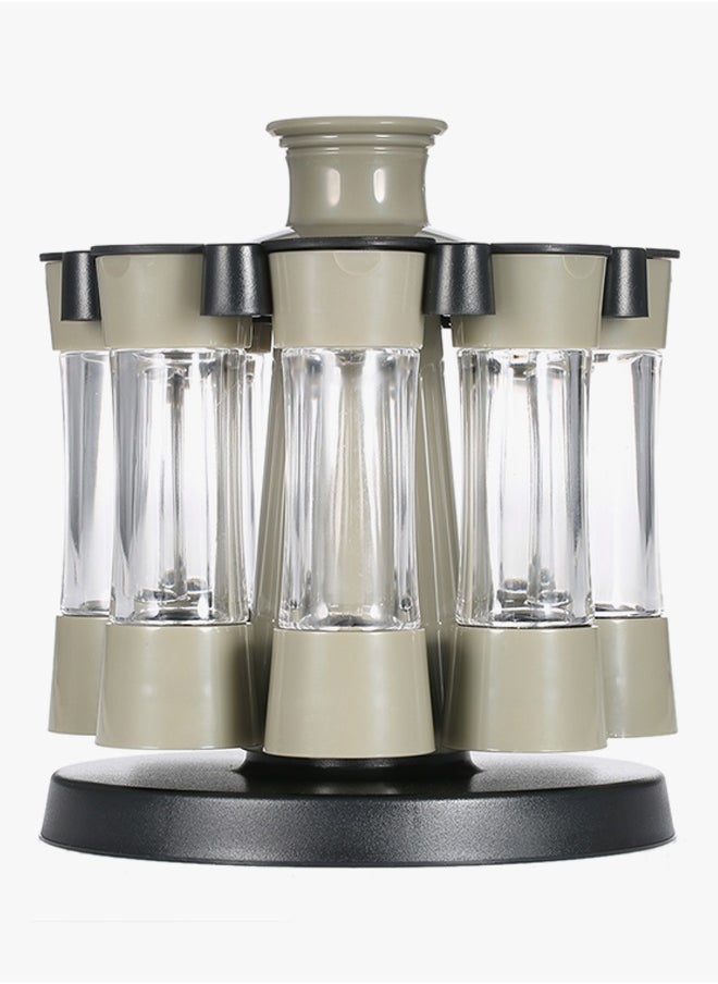 8-Piece Rotating Spice Jar Set Black/Grey/Clear 21x17.5centimeter