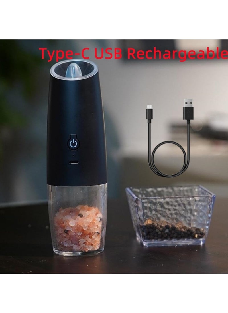 Electric Salt and Pepper Grinder Set, USB Rechargeable Salt and Pepper Mill Grinder, Adjustable Coarseness Automatic Grinder, LED Light, One Handed Operation (2 Pack)