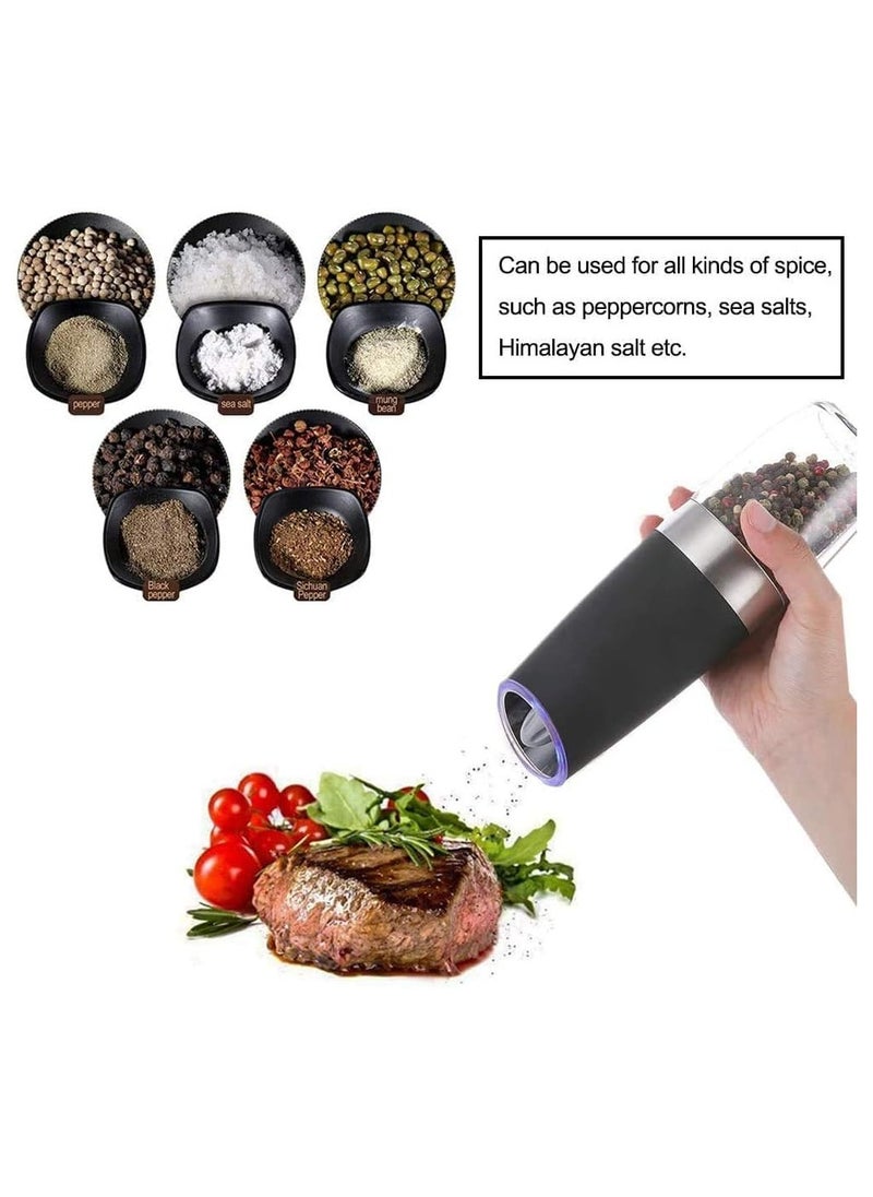 Electric Salt and Pepper Grinder Set, USB Rechargeable Salt and Pepper Mill Grinder, Adjustable Coarseness Automatic Grinder, LED Light, One Handed Operation (2 Pack)