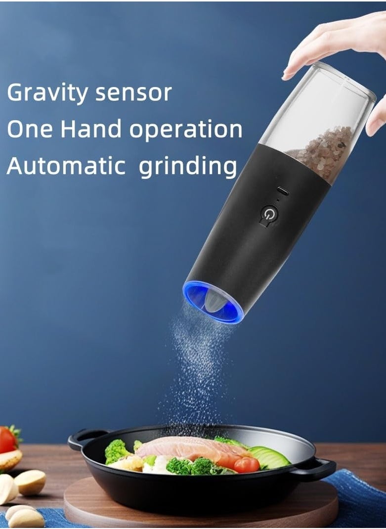 Electric Salt and Pepper Grinder Set, USB Rechargeable Salt and Pepper Mill Grinder, Adjustable Coarseness Automatic Grinder, LED Light, One Handed Operation (2 Pack)