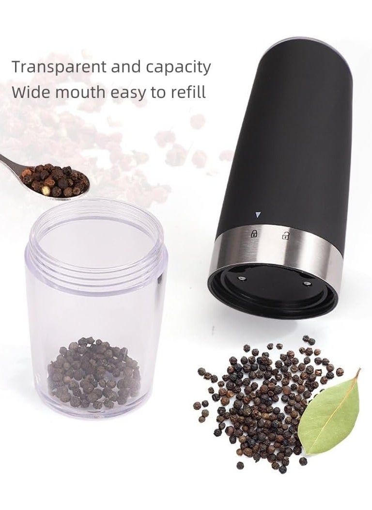 Electric Salt and Pepper Grinder Set, USB Rechargeable Salt and Pepper Mill Grinder, Adjustable Coarseness Automatic Grinder, LED Light, One Handed Operation (2 Pack)