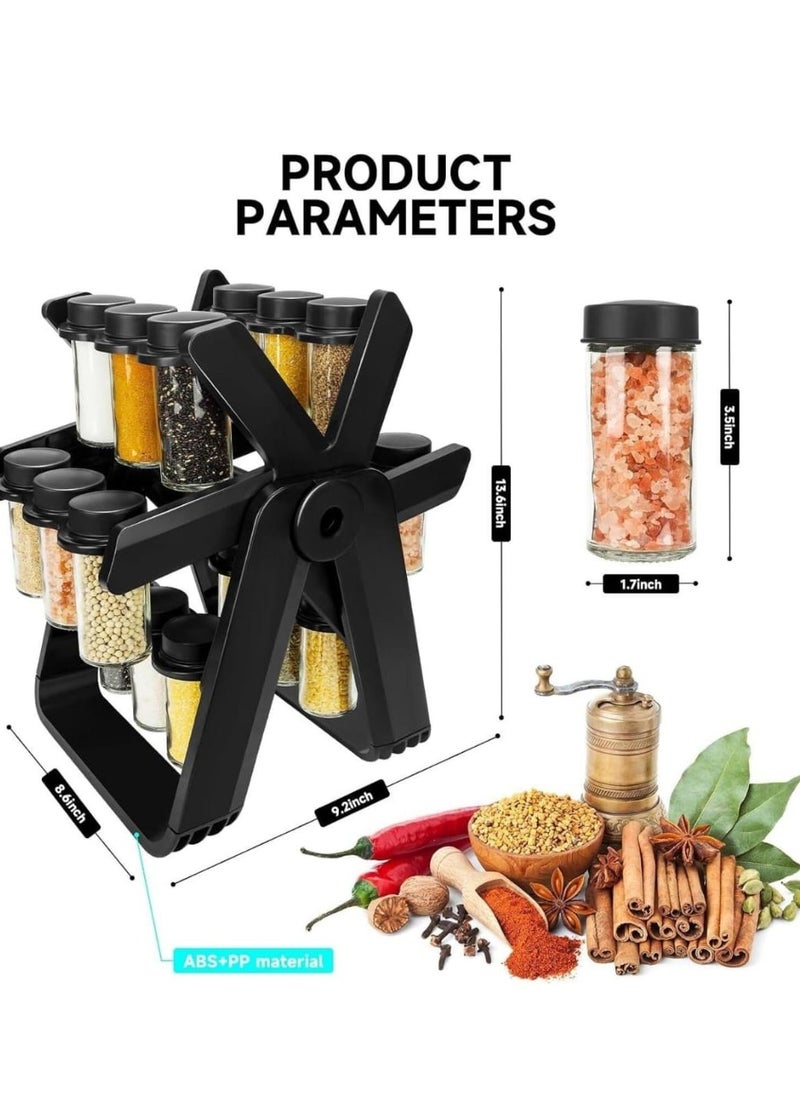 Rotating Spice Rack Organizer 360°  with 18 Jars - Space-Saving Revolving Seasoning Storage Stand for Kitchen Countertop, Stainless Steel Lids, Easy Access & Durable Design for Herbs and Spices