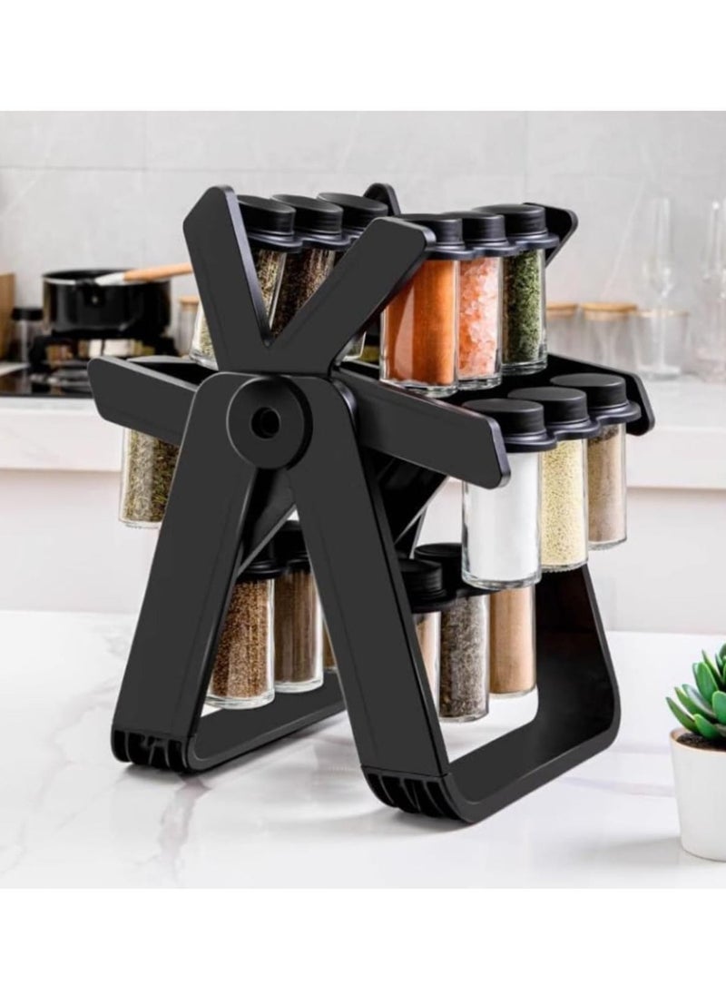 Rotating Spice Rack Organizer 360°  with 18 Jars - Space-Saving Revolving Seasoning Storage Stand for Kitchen Countertop, Stainless Steel Lids, Easy Access & Durable Design for Herbs and Spices