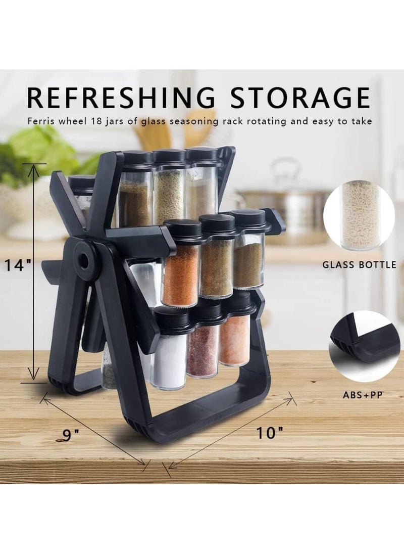 Rotating Spice Rack Organizer 360°  with 18 Jars - Space-Saving Revolving Seasoning Storage Stand for Kitchen Countertop, Stainless Steel Lids, Easy Access & Durable Design for Herbs and Spices