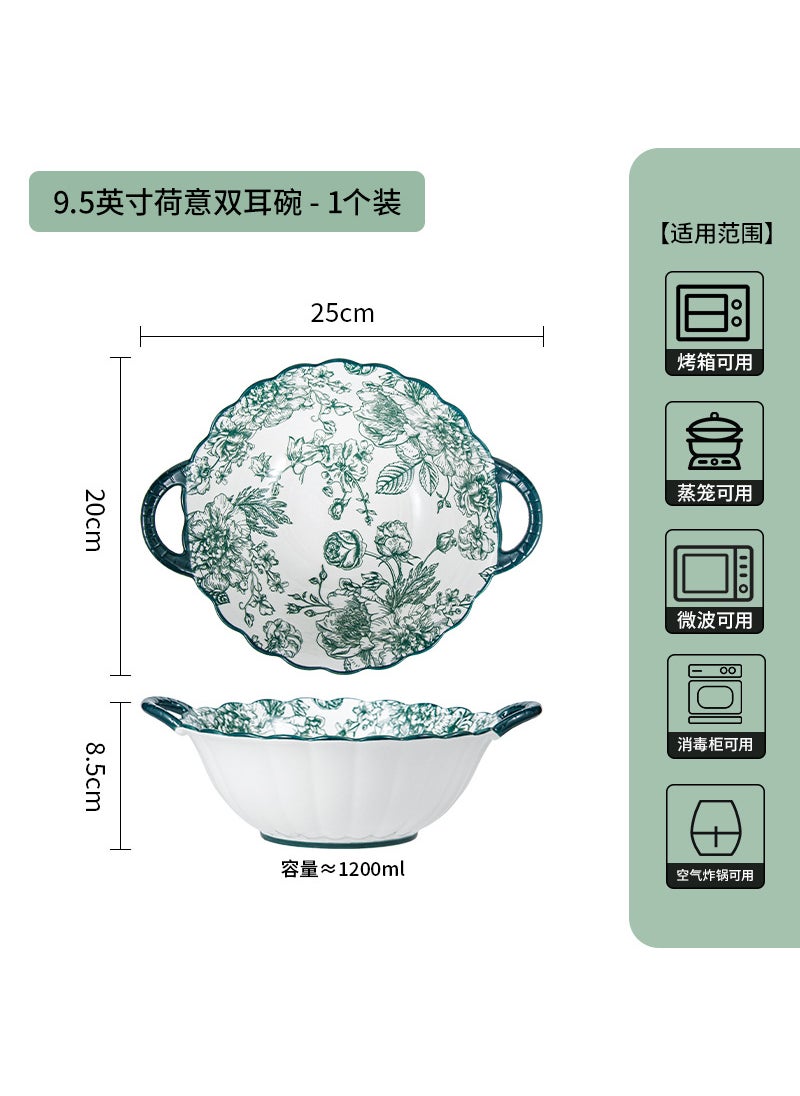 Japanese-Chinese Style Ceramic Dinnerware Set 9.5inch lotus double bowl-rose queen green