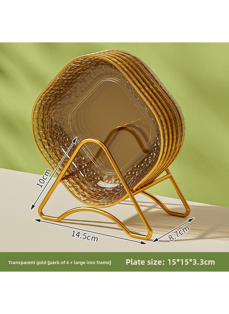 Premium Food-Grade Bone Dish for Dining6 dishes + gold rack [Amber Gold]] 6 dishes + gold rack [Amber Gold]]