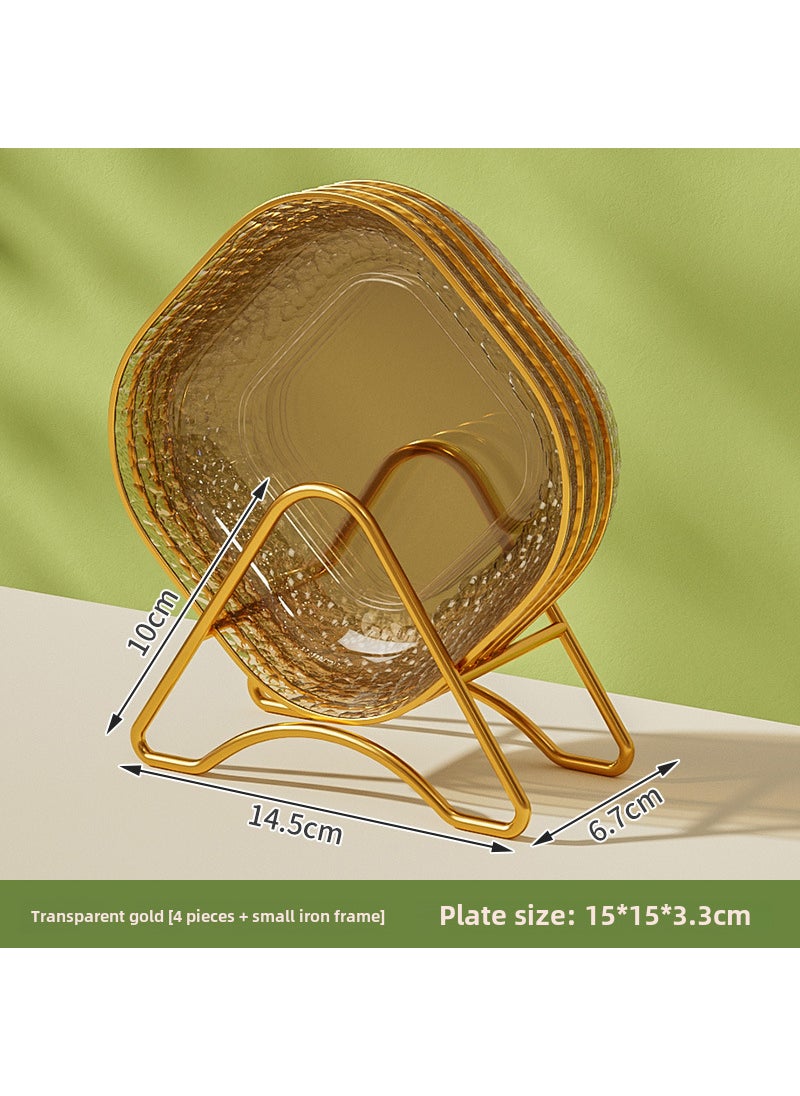 Premium Food-Grade Bone Dish for Dining4 dishes + gold rack [Amber Gold]] 4 dishes + gold rack [Amber Gold]]