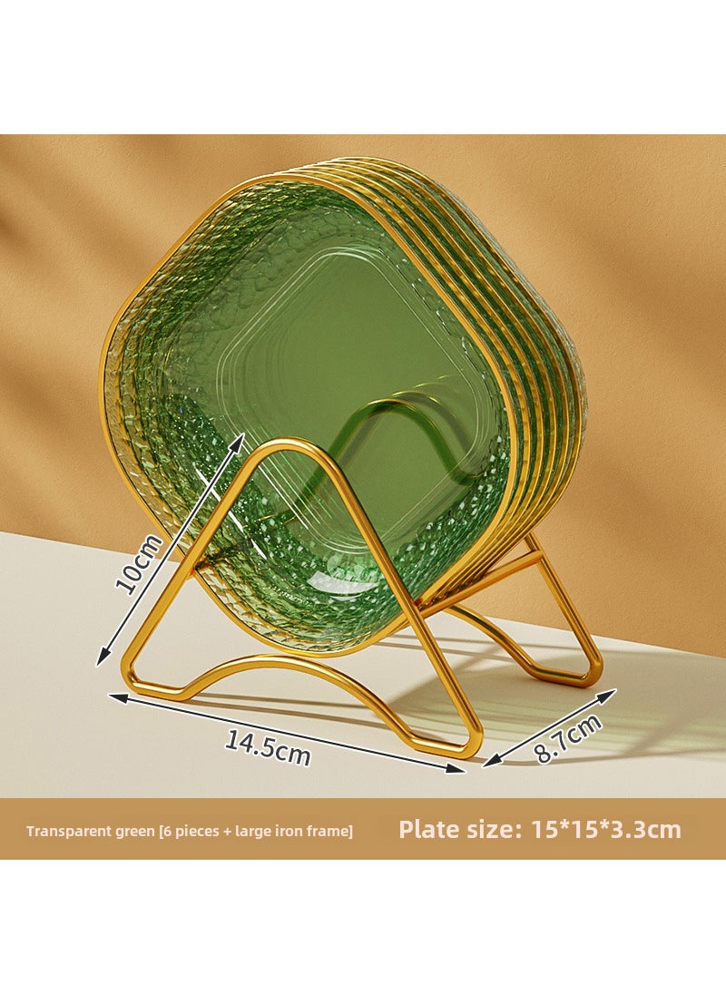 Premium Food-Grade Bone Dish for Dining6 dishes + gold rack [transparent green]] 6 dishes + gold rack [transparent green]]