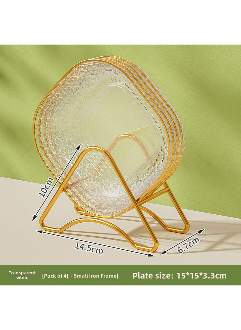 Premium Food-Grade Bone Dish for Dining4 dishes + gold rack [Transparent color]] 4 dishes + gold rack [Transparent color]]