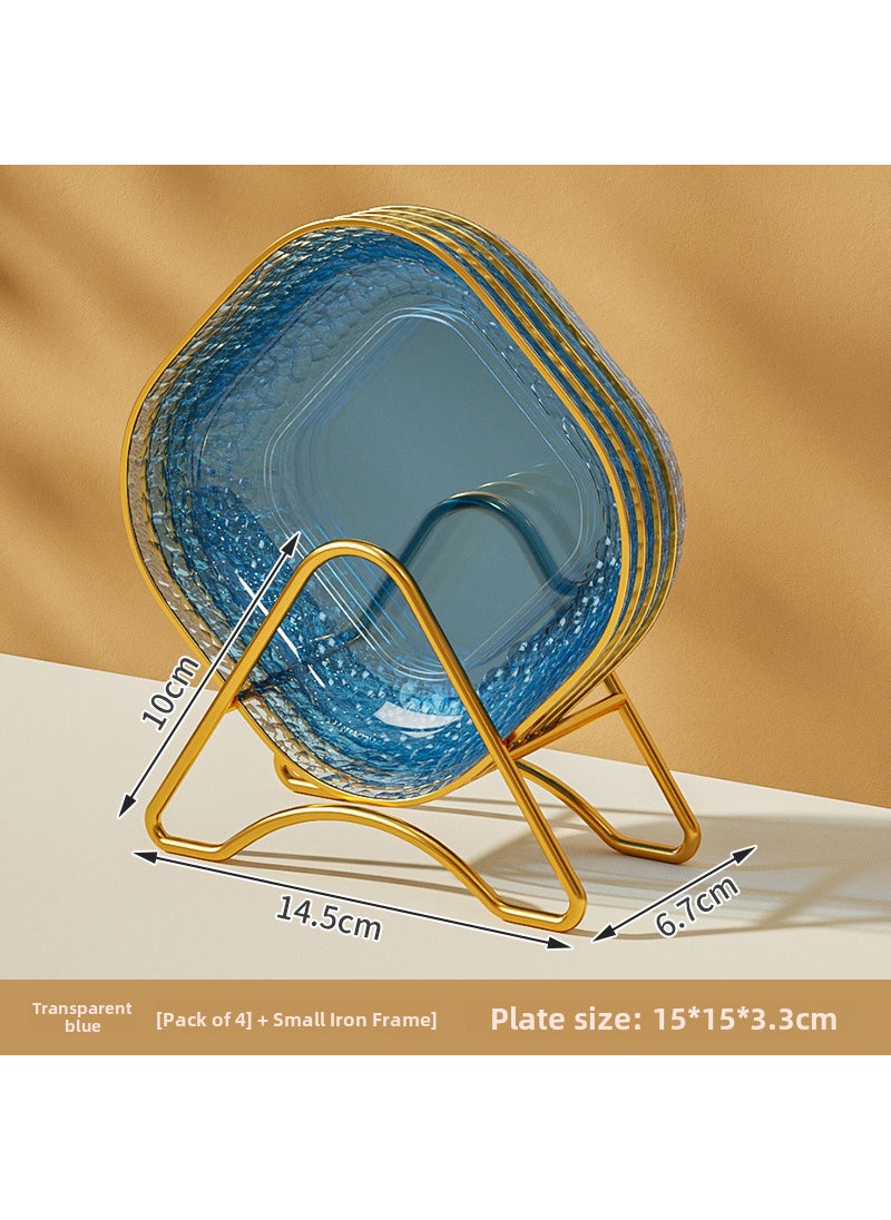 Premium Food-Grade Bone Dish for Dining4 dishes + gold rack [Transparent Blue]] 4 dishes + gold rack [Transparent Blue]]