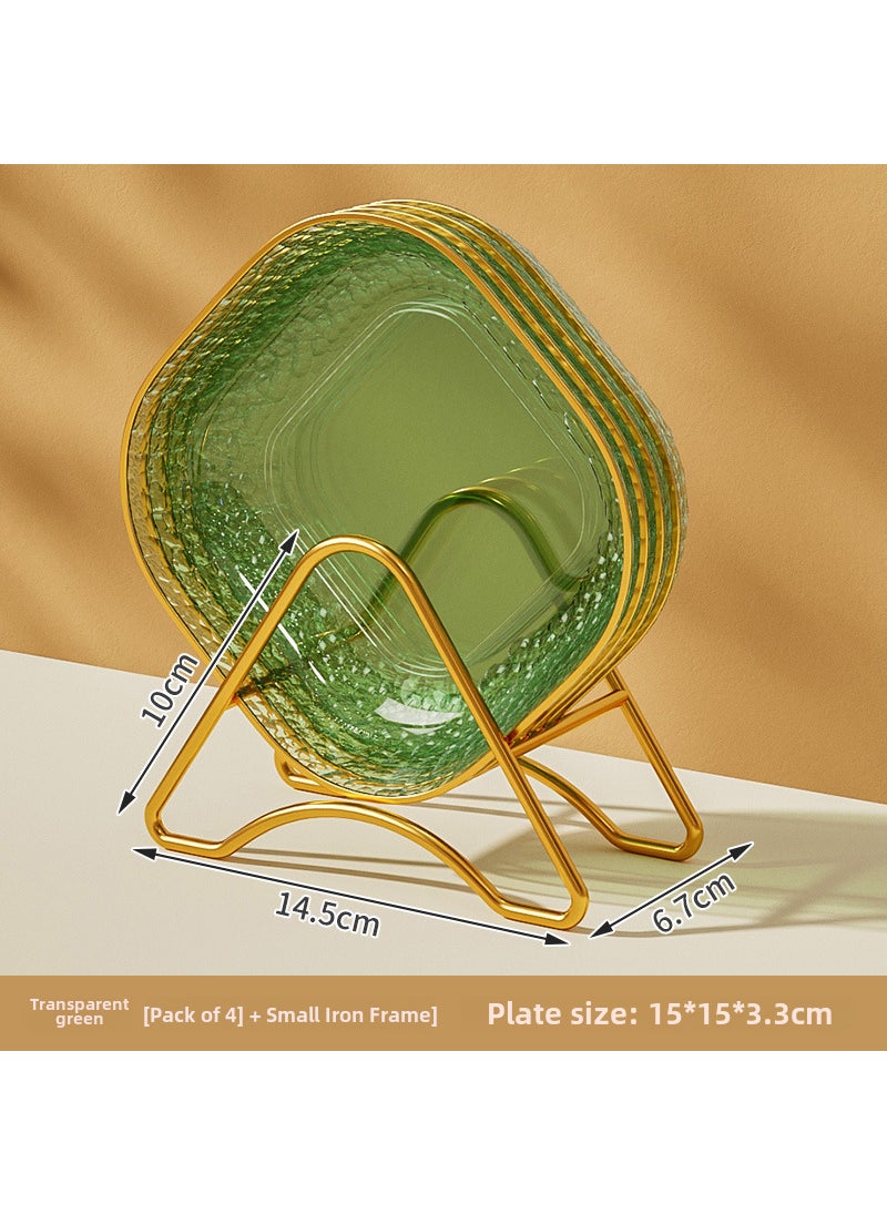 Premium Food-Grade Bone Dish for Dining4 dishes + gold rack [transparent green]] 4 dishes + gold rack [transparent green]]