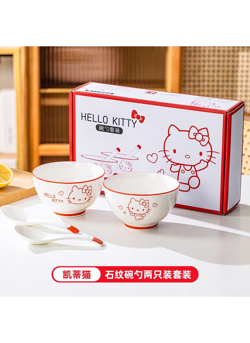 Sanrio 2 bowls 2 spoons ceramic tableware cartoon bowl rice bowl rice bowl drink spoon new product promotion Hello Kitty 2 bowl 2 spoon gift box