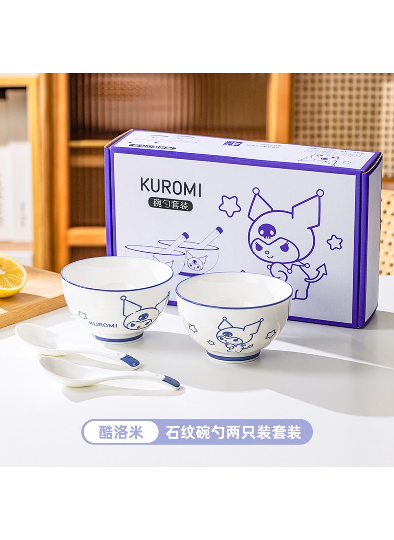 Sanrio 2 bowls 2 spoons ceramic tableware cartoon bowl rice bowl rice bowl drink spoon new product promotion Kulomi 2 bowl 2 spoon gift box