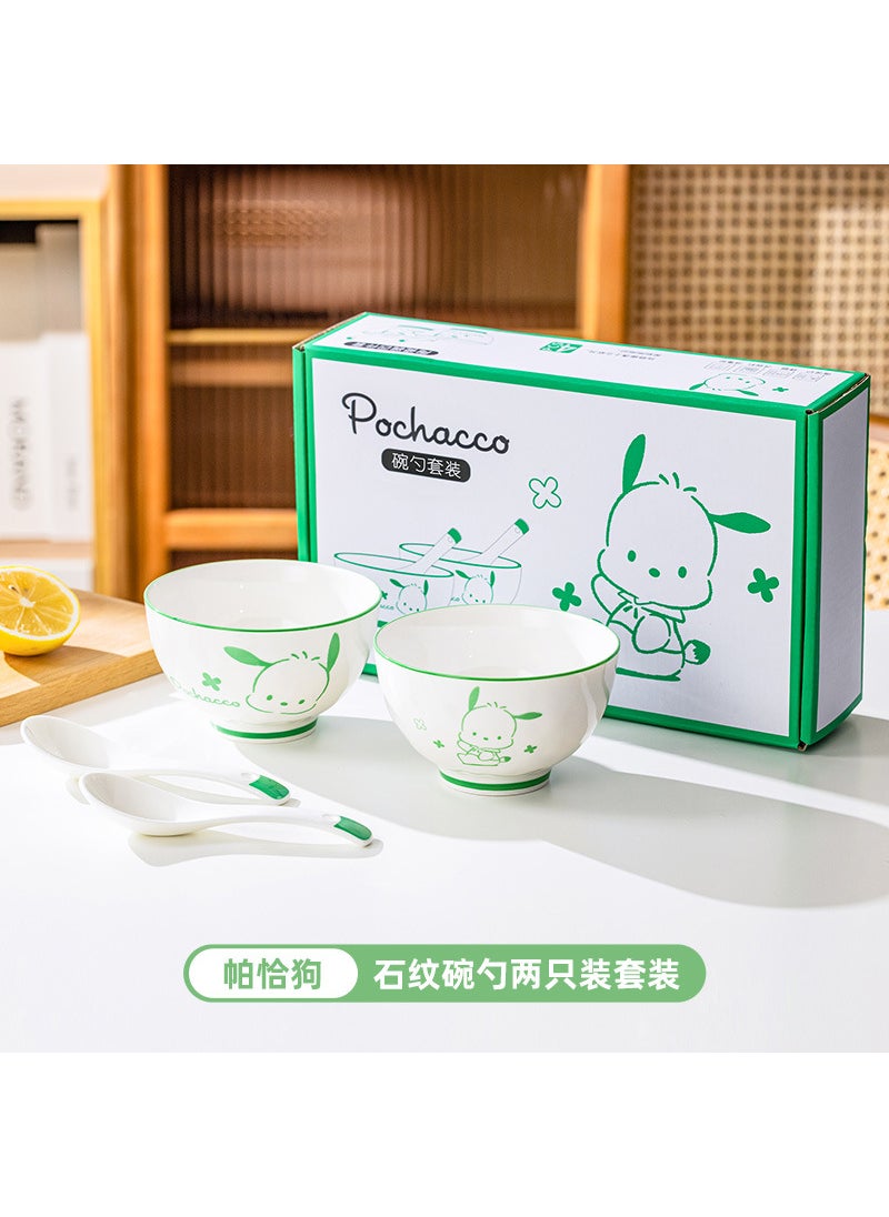 Sanrio 2 bowls 2 spoons ceramic tableware cartoon bowl rice bowl rice bowl drink spoon new product promotion Pacha dog 2 bowl 2 spoon gift box