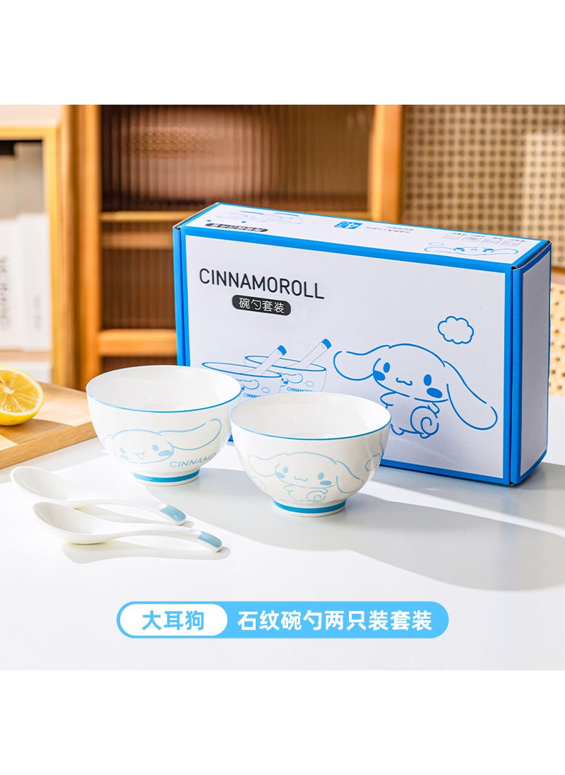 Sanrio 2 bowls 2 spoons ceramic tableware cartoon bowl rice bowl rice bowl drink spoon new product promotion Big Ear Dog 2 Bowl 2 Spoon Gift Box