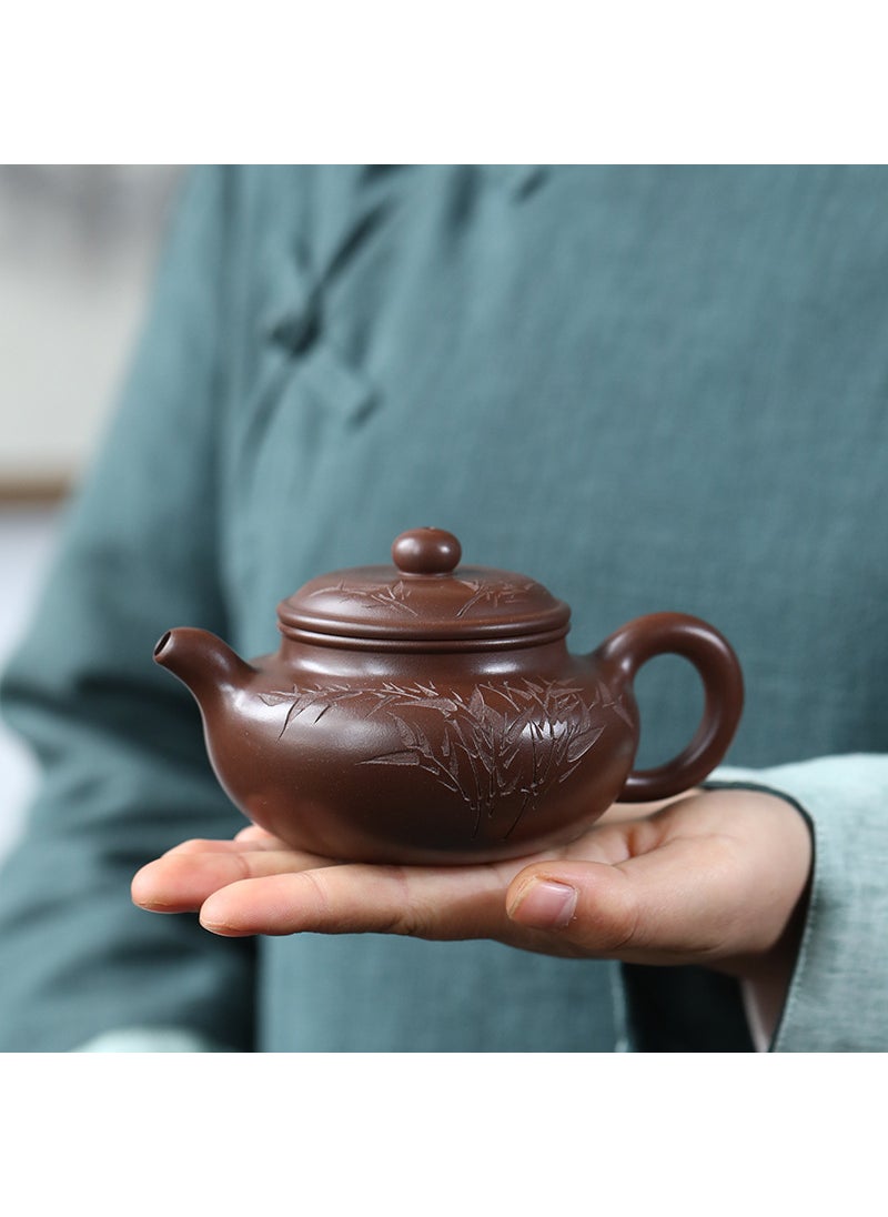 Yixing Purple Clay Handcrafted Bamboo Teapot 101983 plain antique-duplex certificate