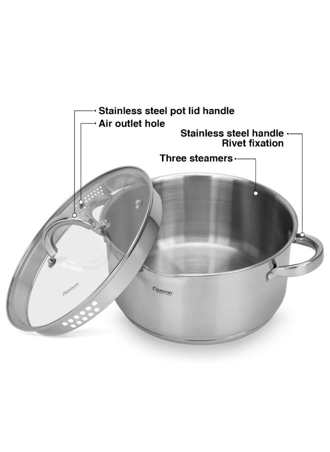 Fissman 8-Piece Cookware Set Federica With Glass Lids Premium Stainless Steel Durable And Heat-Resistant Perfect For Cooking Searing And Simmering Ideal For Home Kitchens