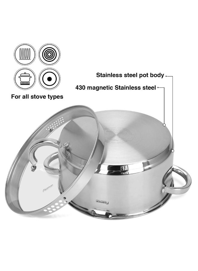 Fissman 8-Piece Cookware Set Federica With Glass Lids Premium Stainless Steel Durable And Heat-Resistant Perfect For Cooking Searing And Simmering Ideal For Home Kitchens