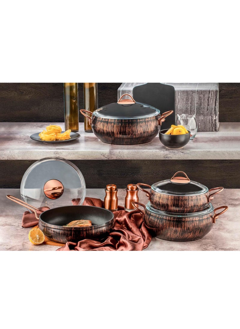 Evimsaray Alize Marble Non StickCookware Set , 7pcs set Pots and Pans Set