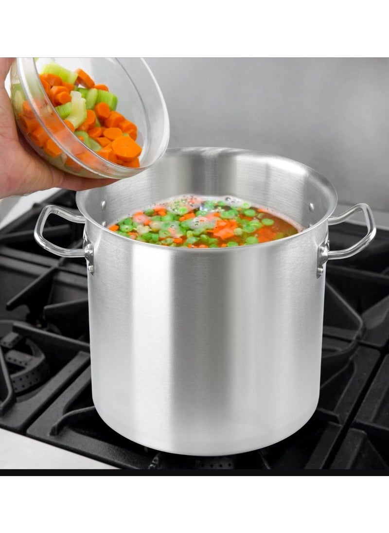 Stainless Steel Stock Pot with Lid, Capacity Unspecified, Brushed Stainless Steel Heavy Duty Induction For Soup, Seafood, Stock, Canning and for Catering, Silver