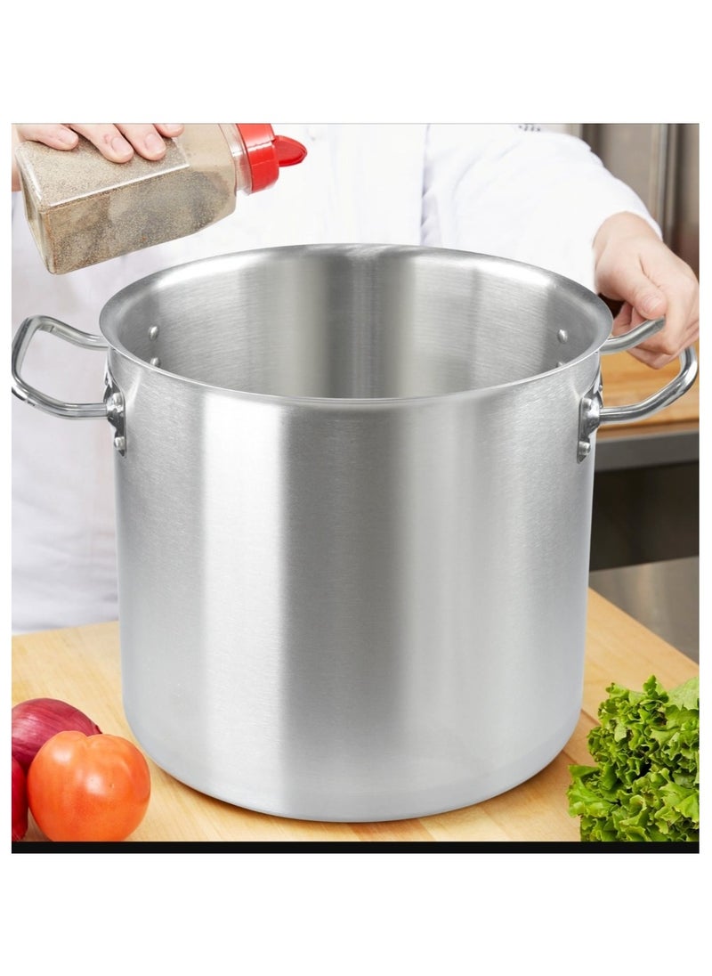 Stainless Steel Stock Pot with Lid, Capacity Unspecified, Brushed Stainless Steel Heavy Duty Induction For Soup, Seafood, Stock, Canning and for Catering, Silver